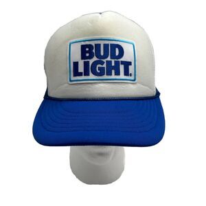 BUD Light Logo White & Blue Adjustable Beer Hat Snap Back